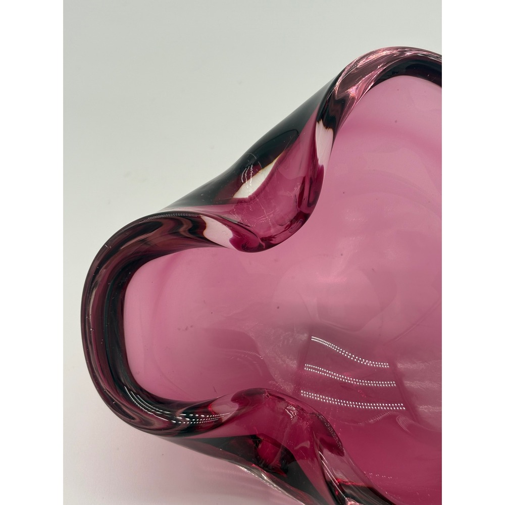 Vintage Murano Style Amethyst Pink Art Glass Freeform Bowl Trinket Dish V8 - Picture 5 of 7
